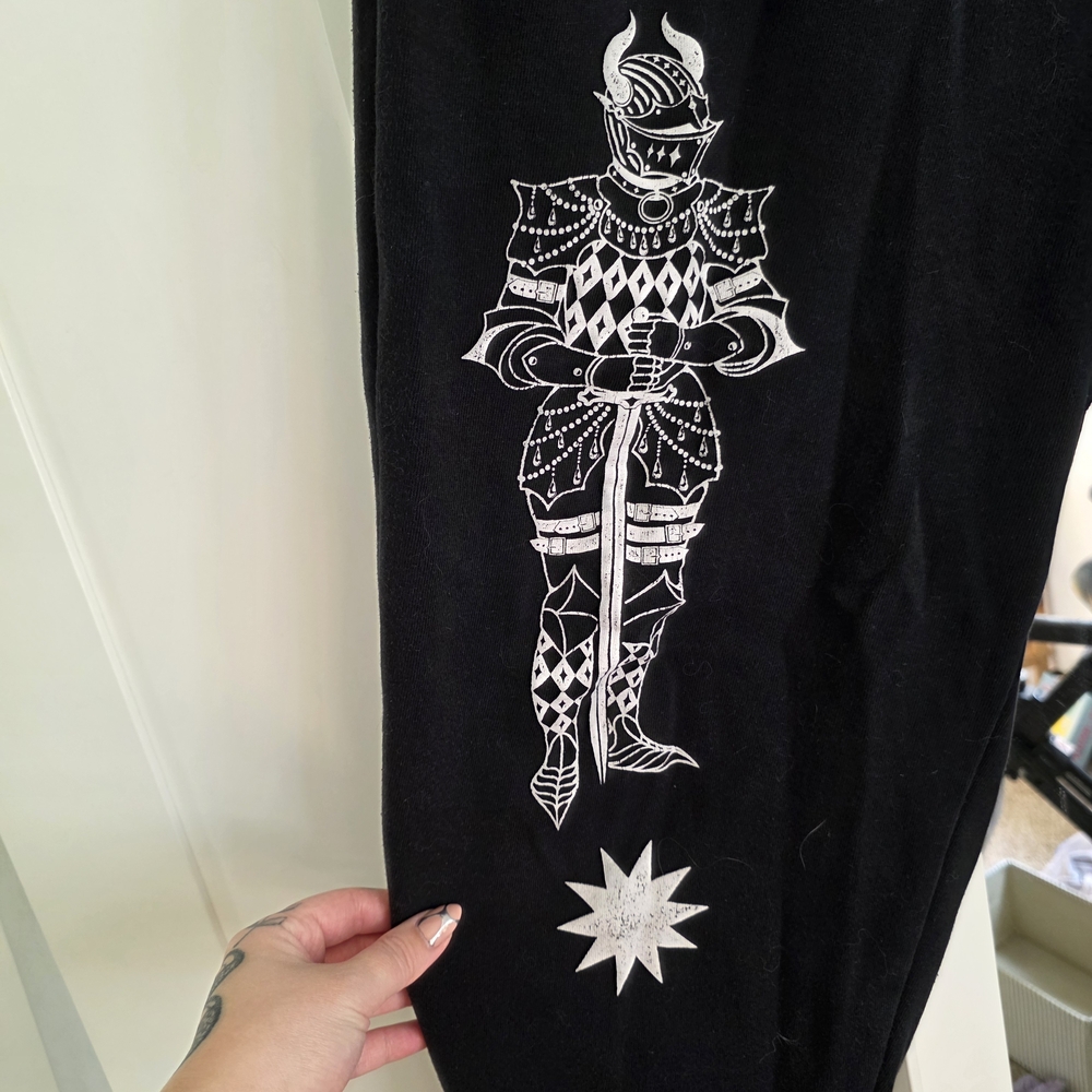 While Odin Sleeps Black Joggers with White Knight Graphic - Picture 2 of 4